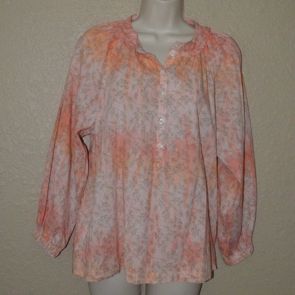 NWOT $355 Sz 0 XS Raquel Allegra Peach Floral Print Cotton Long Sleeve Blouse - Picture 1 of 7